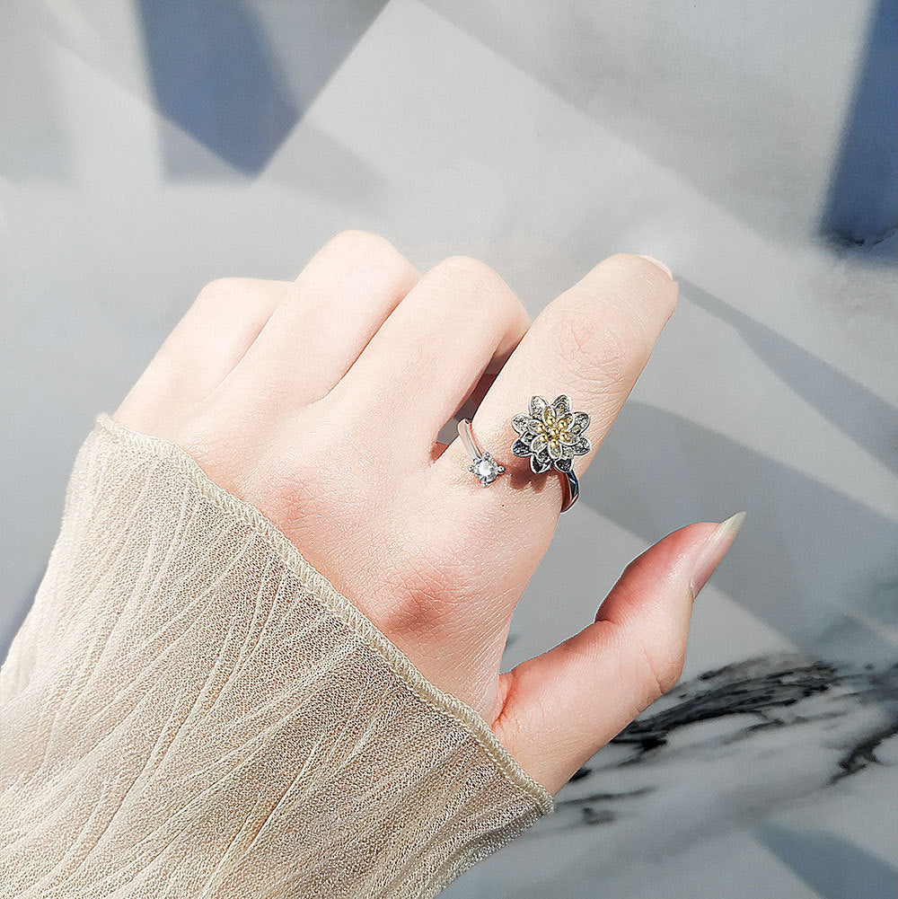 Velora Ring on hand featuring floral design and gemstone perfect as a gift for her silver jewelry