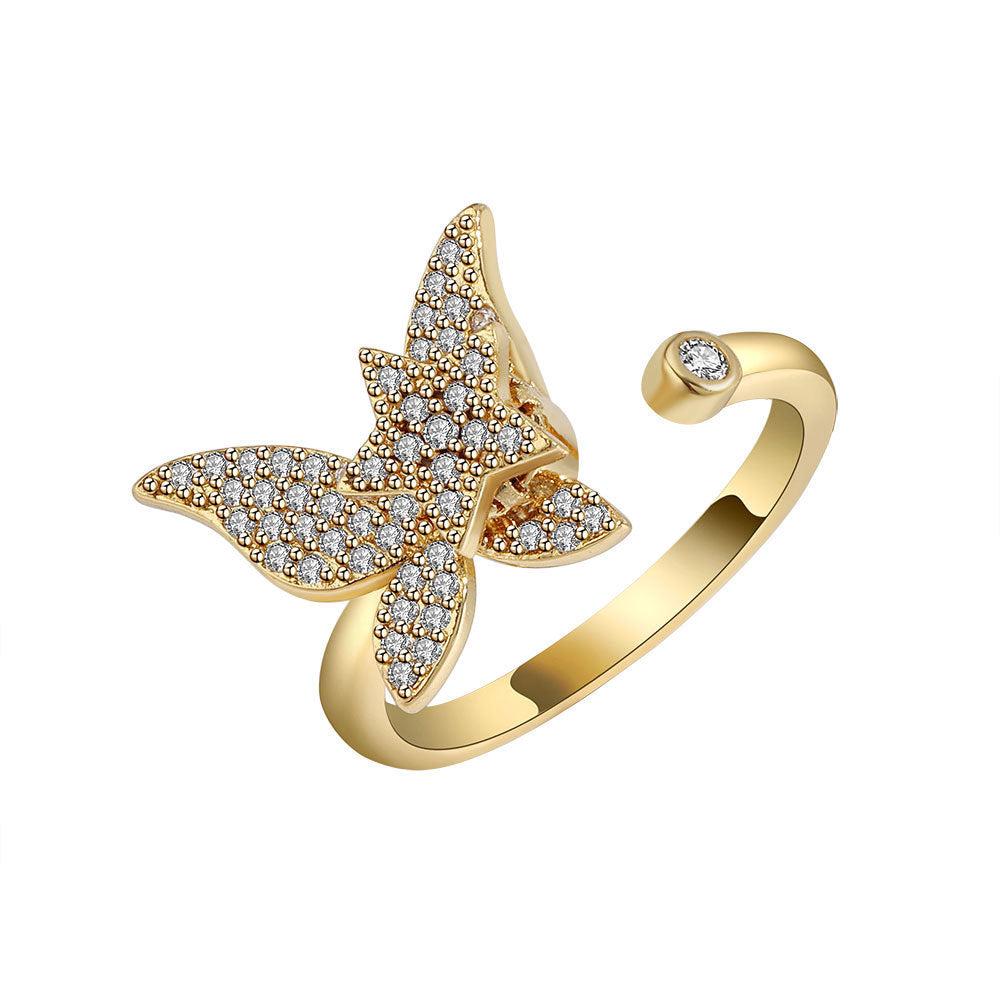 Velora Ring unique spinning butterfly ring gift in gold with sparkling crystals